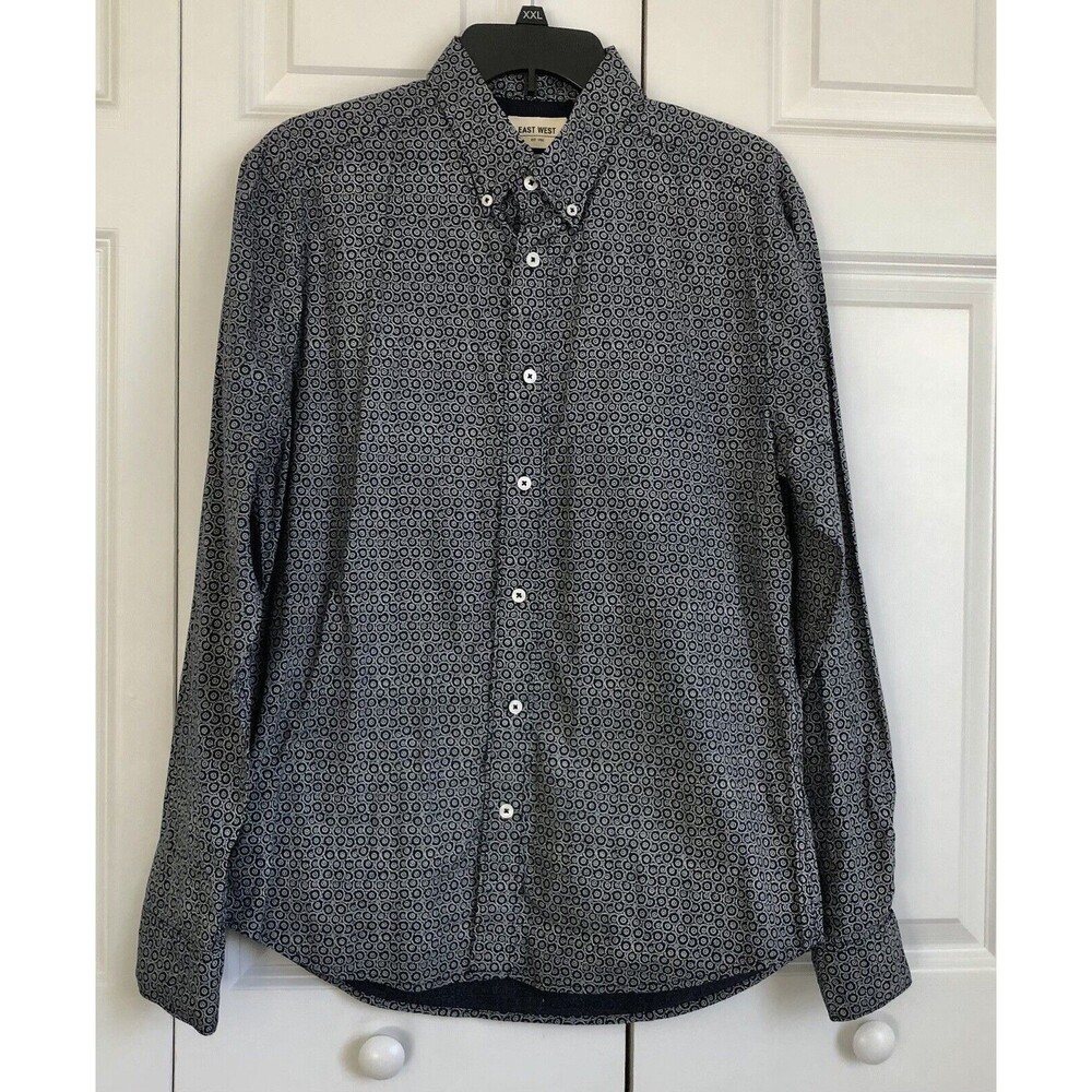 EAST WEST MEN'S SHIRT SIZE LARGE SLIM FIT BLUE FLORAL WHITE BUTTON DOWN